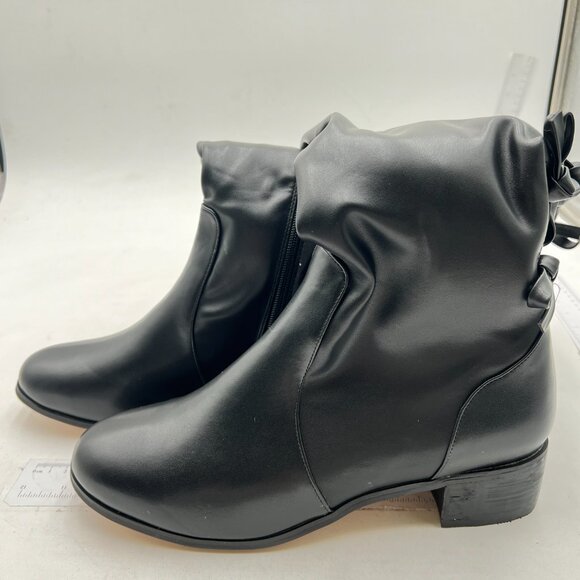 XYD Women Over The Knee Thigh High Leather Boots Chunky Heel Round Toe Black - Picture 4 of 8